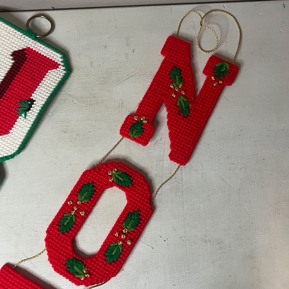Retro 1970's Christmas NOEL & JOY Handmade Needlepoint Wall Decor - Picture 4 of 6